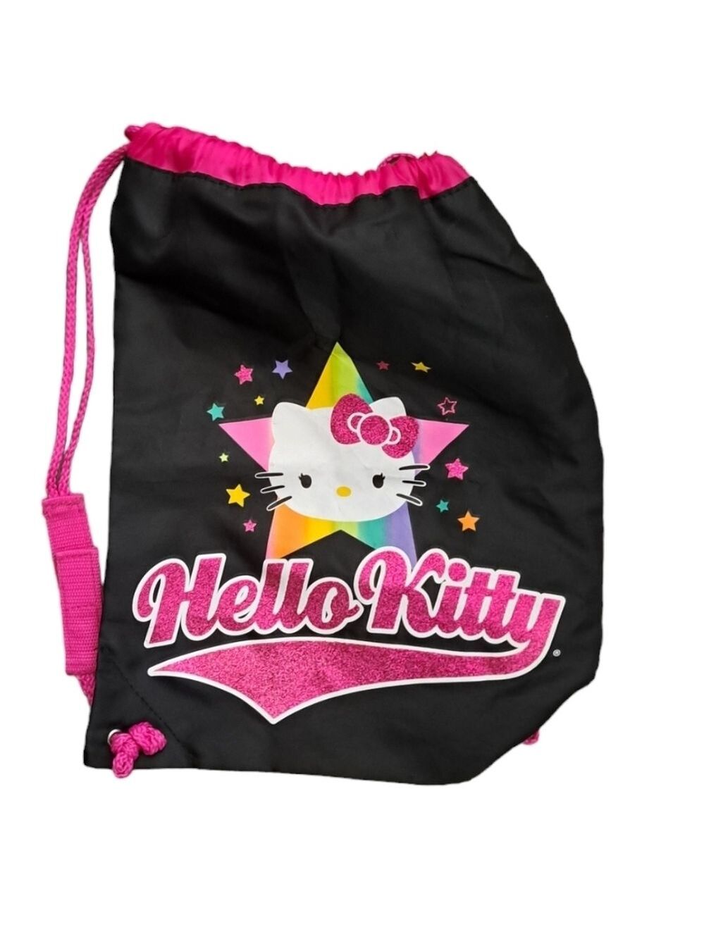 HELLO Kitty nylon drawstring bag sack backpack library kids Swim Beach GLITTER
